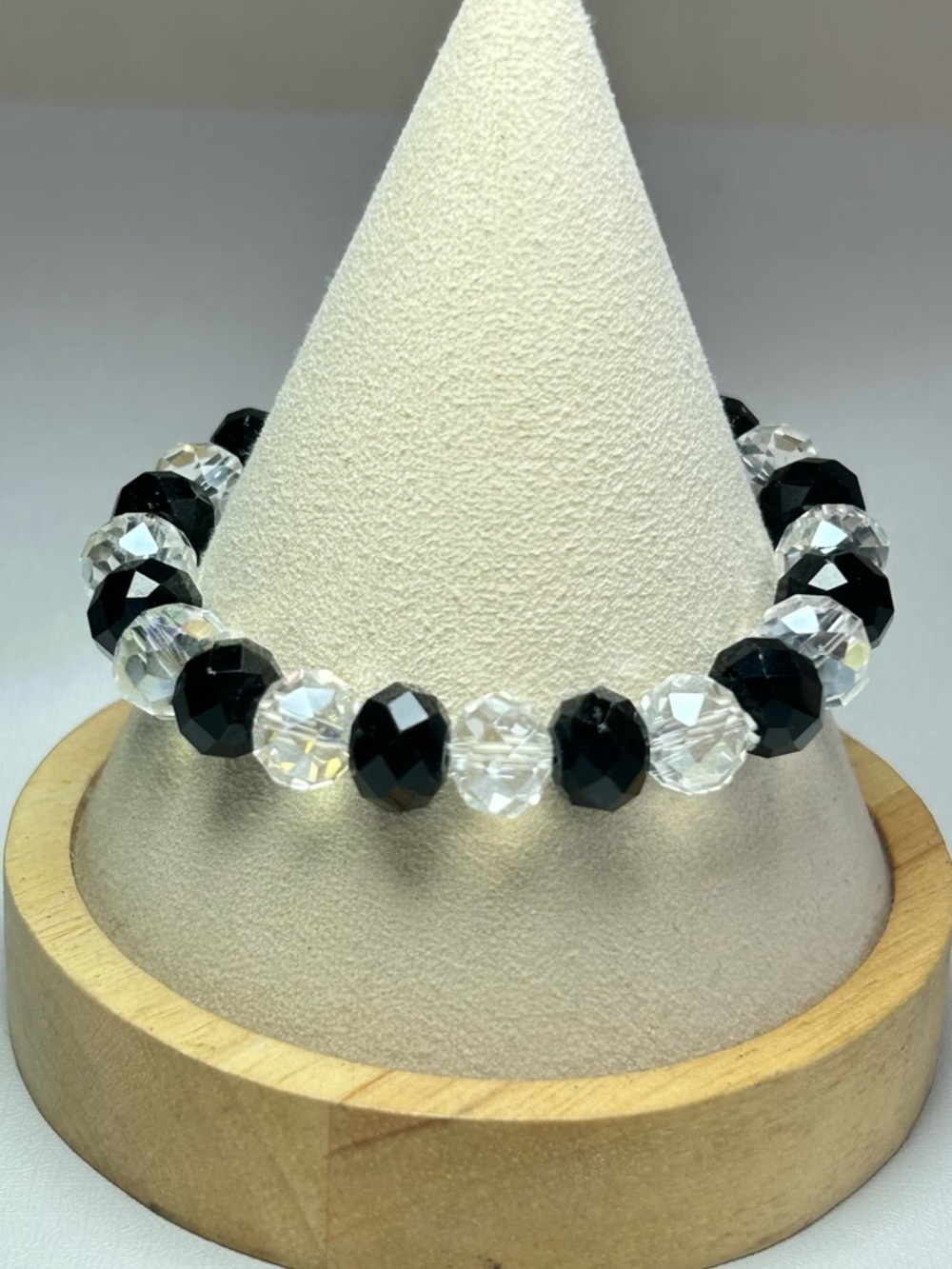 Clear and Black Crystal Faceted Bead Stretch Bracelet